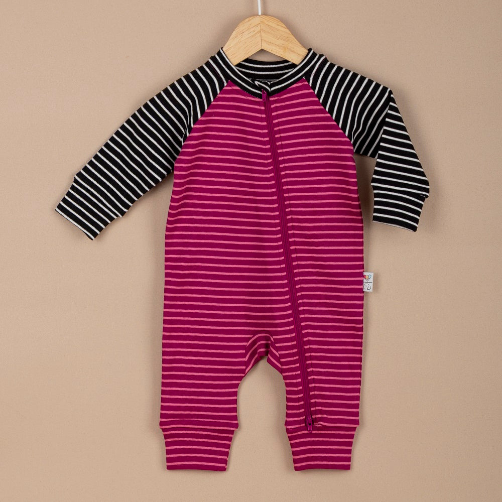 ChiMayys Baby Candy Lines Fermuarlı Organik Bebek Tulumu Fuşya