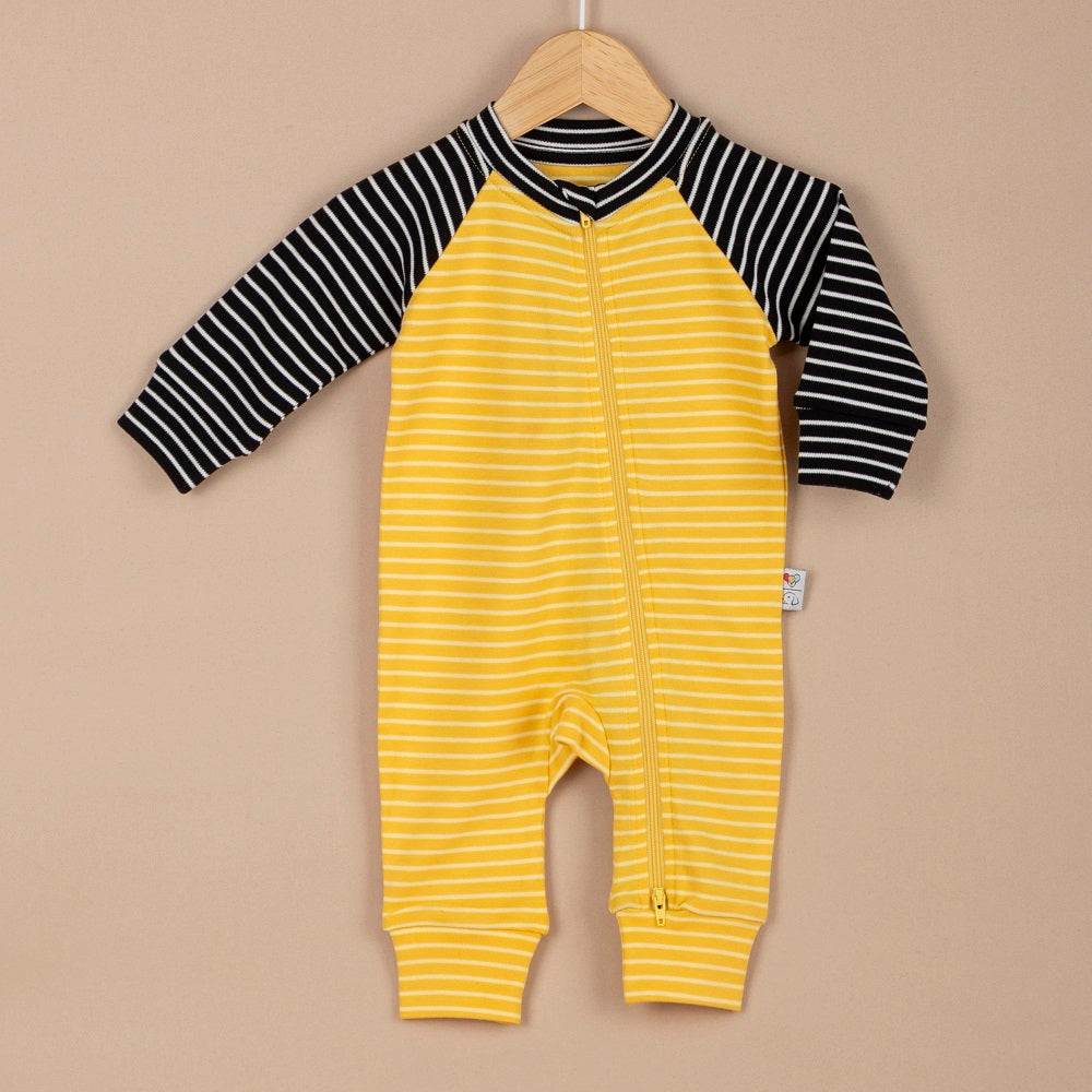 ChiMayys Baby Sunny Lines Fermuarlı Organik Bebek Tulumu Sarı