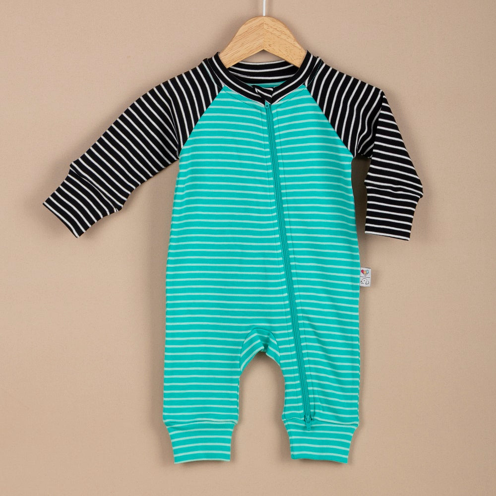 ChiMayys Baby Minty Fresh Lines Fermuarlı Organik Bebek Tulumu Yeşil