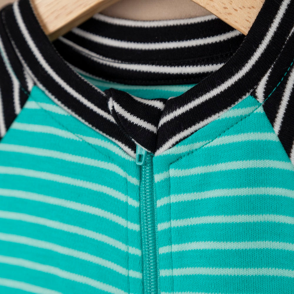 ChiMayys Baby Minty Fresh Lines Fermuarlı Organik Bebek Tulumu Yeşil