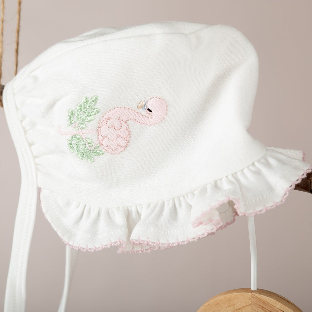 ChiMayys Baby Nazenin Flamingo Nakışlı Pembe Tığ İşi Süslemeli Organik 6'lı Hastane Çıkışı Beyaz