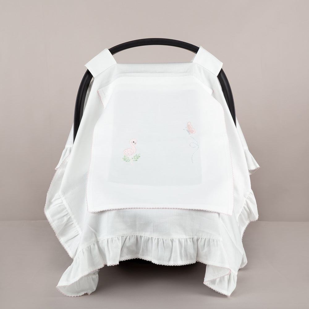 ChiMayys Baby Nazenin Flamingo Nakışlı Pembe Tığ İşi Süslemeli Fırfırlı Puset Örtüsü