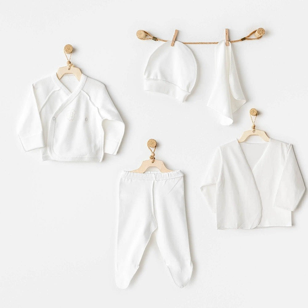 Andywawa Organik Pamuk Bebek 5'li Hastane Çıkış Seti Prematüre Beyaz