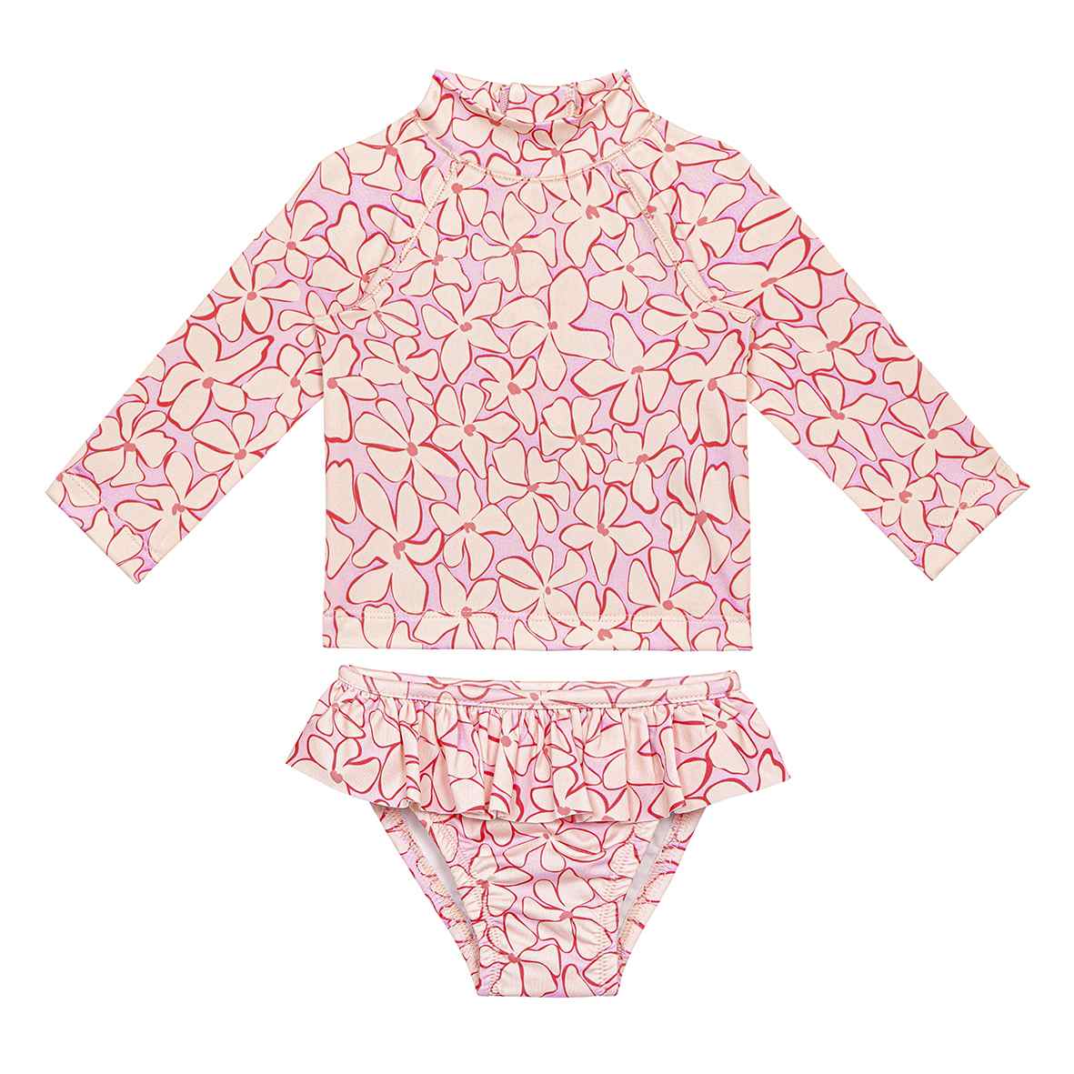 Sand Mother Kız Çocuk UPF 50+ Uzun Kollu Mayo 2'li Set  - Lilac Blossom Pembe