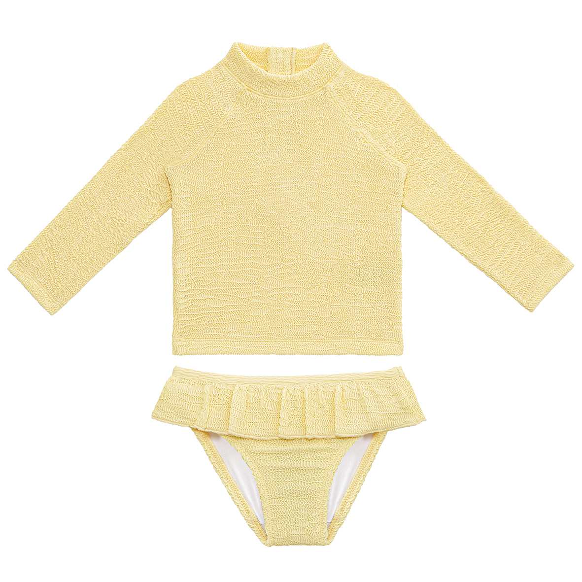 Sand Mother Kız Çocuk UPF 50+ Uzun Kollu Mayo 2'li Set - Butter Yellow Sarı