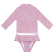 Sand Mother Kız Çocuk UPF 50+ Uzun Kollu Mayo 2'li Set - Pink Frosting Pembe