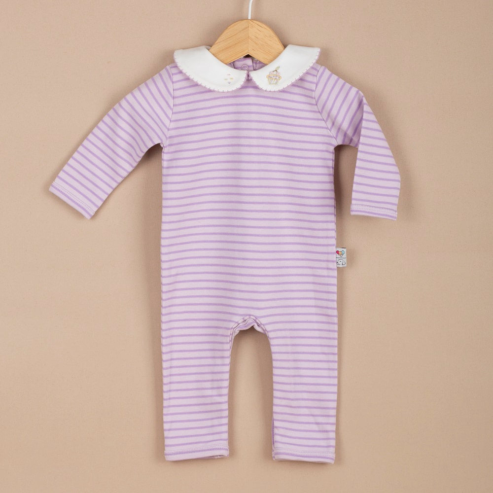 ChiMayys Baby Petit Cake El Nakış ve Tığ İşi Detaylı Organik Bebek Tulumu Lila