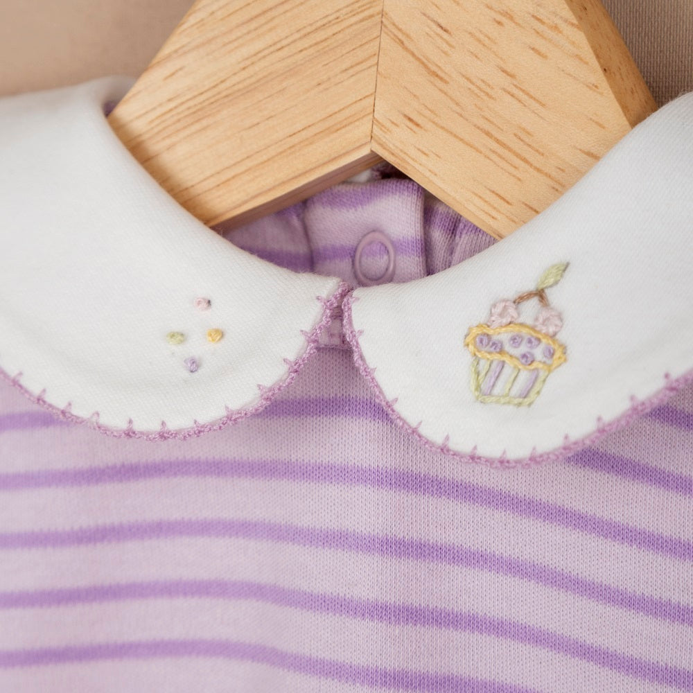 ChiMayys Baby Petit Cake El Nakış ve Tığ İşi Detaylı Organik Bebek Tulumu Lila