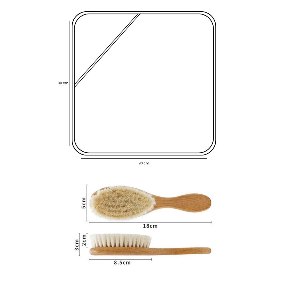 Mama Yoyo Bebek Doğal Fırça + Banyo Havlusu Yıldız Desenli 90x90 cm Ekru