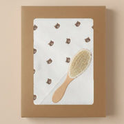 Mama Yoyo Bebek Doğal Fırça + Banyo Havlusu Ayı Desenli 90x90 cm Ekru