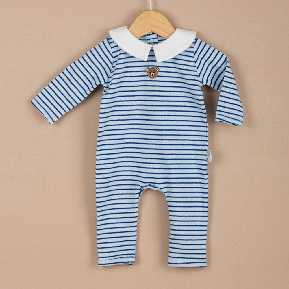 ChiMayys Baby Bubu El Nakış ve Tığ İşi Detaylı Organik Bebek Tulumu Mavi