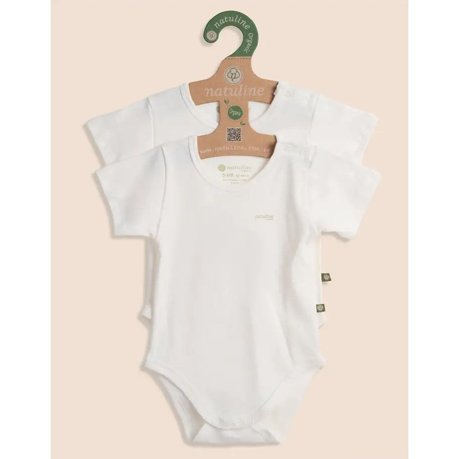 Natuline Bebek Kısa Kol Zıbın Body 2'li Set Beyaz