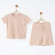 Andy Wawa Andywawa Yazlık Kız Bebek Kısa Kol T-shirt Şort 2'li Set- Bamboo Striped Pembe - Şort, Şort Takımı