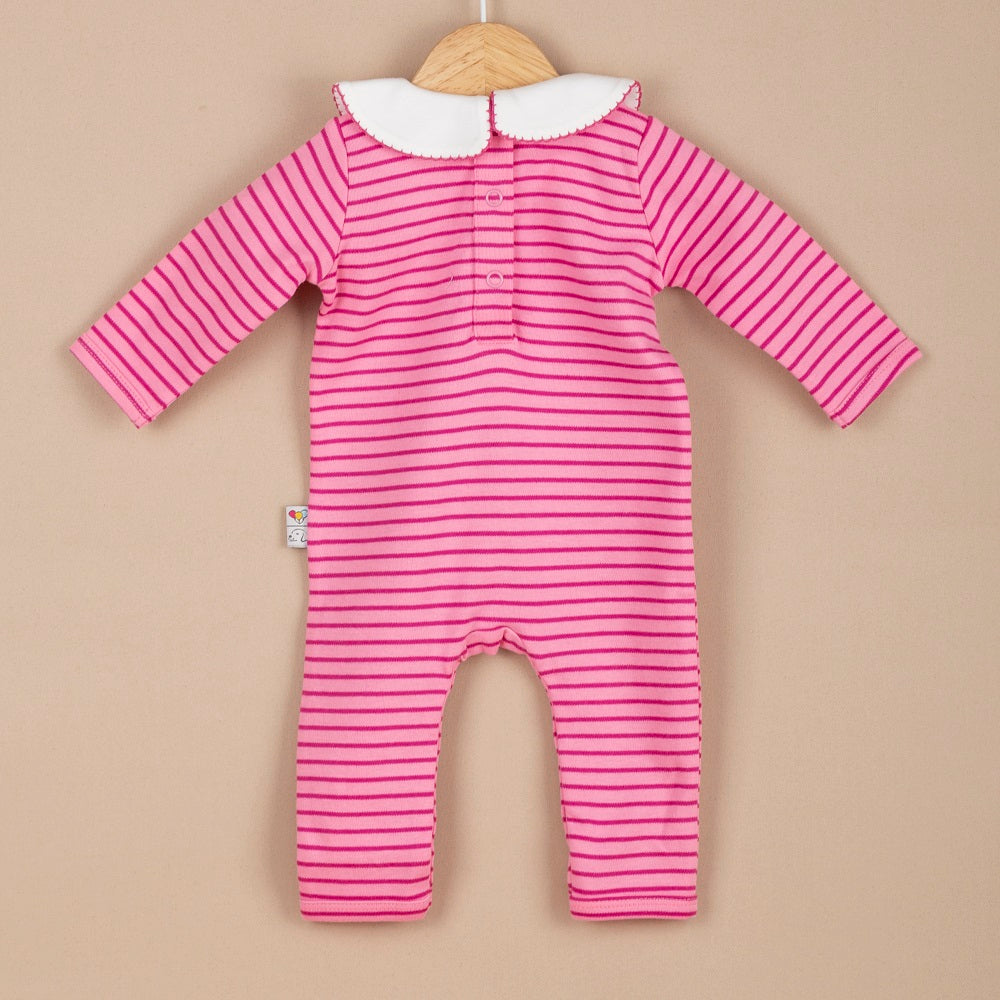 ChiMayys Baby Fleur Bloom El Nakış ve Tığ İşi Detaylı Organik Bebek Tulumu Koyu Pembe