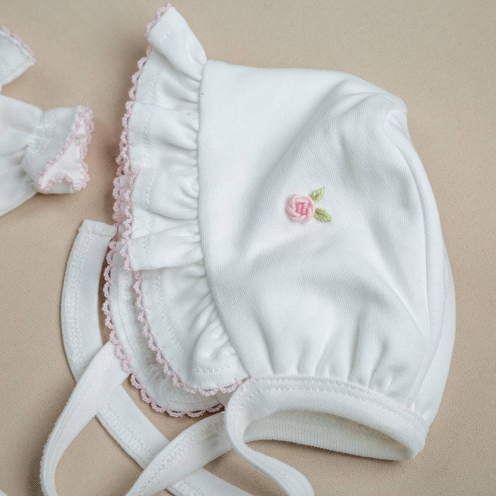 ChiMayys Baby Royal Pembe Rokoko El Nakışlı Organik 5'li Hastane Çıkışı Beyaz