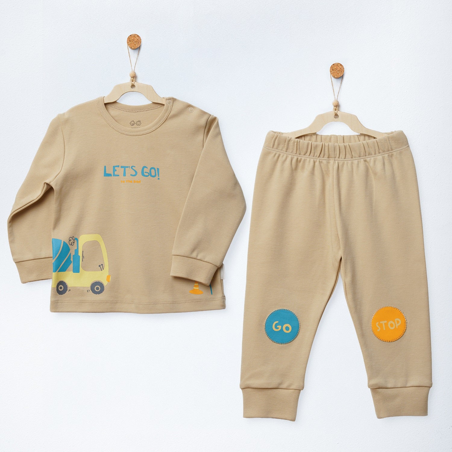 Andywawa Erkek Bebek Pijama Takımı 2'li Set Bej