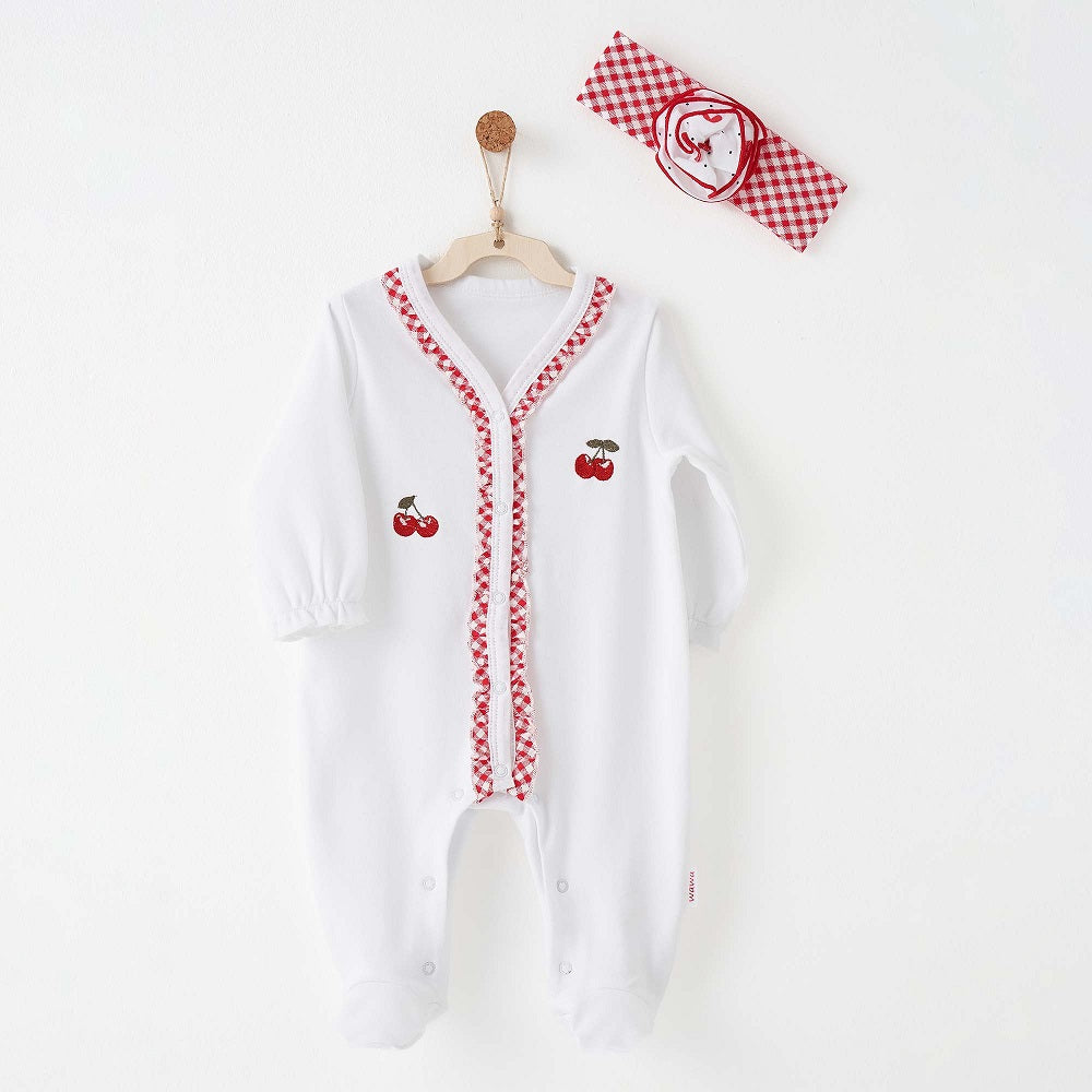 Andy Wawa Andywawa Kız Bebek Yazlık Tulum Bandana Set - Cherry Chatty Beyaz - Body,Tulum,Zıbın