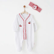 Andy Wawa Andywawa Kız Bebek Yazlık Tulum Bandana Set - Cherry Chatty Beyaz - Body,Tulum,Zıbın