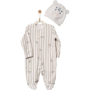Andywawa Erkek Bebek Kışlık Tulum Şapka Set - Zebra Ekru