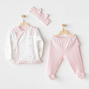 Andywawa Bebek Patikli Zıbın Bandana Takım 3'lü Set - Bunny Bear Pembe
