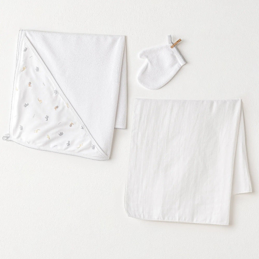 Andywawa Erkek Bebek Banyo Havlu 3'lü Set- Little King Beyaz