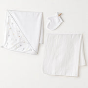 Andywawa Erkek Bebek Banyo Havlu 3'lü Set- Little King Beyaz