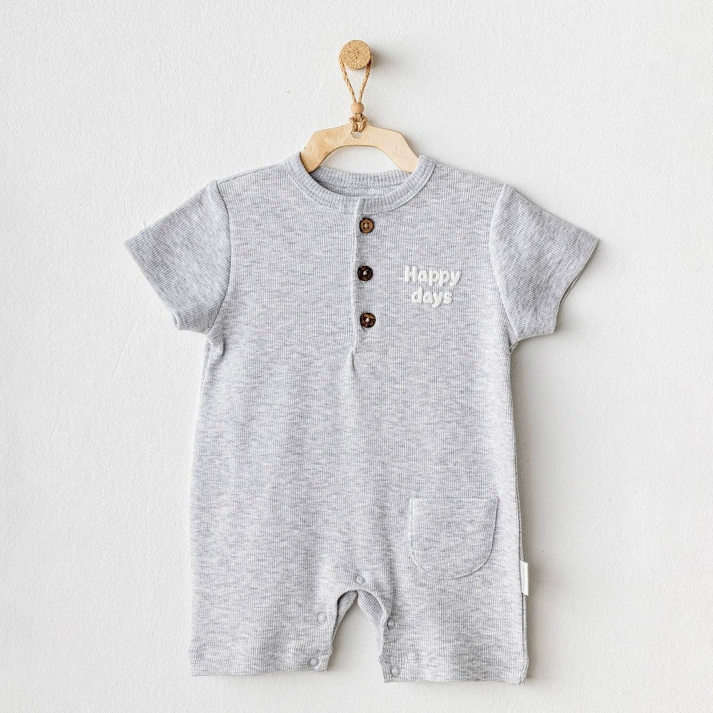 Andywawa Erkek Bebek Yazlık Romper Basic Tulum Gri