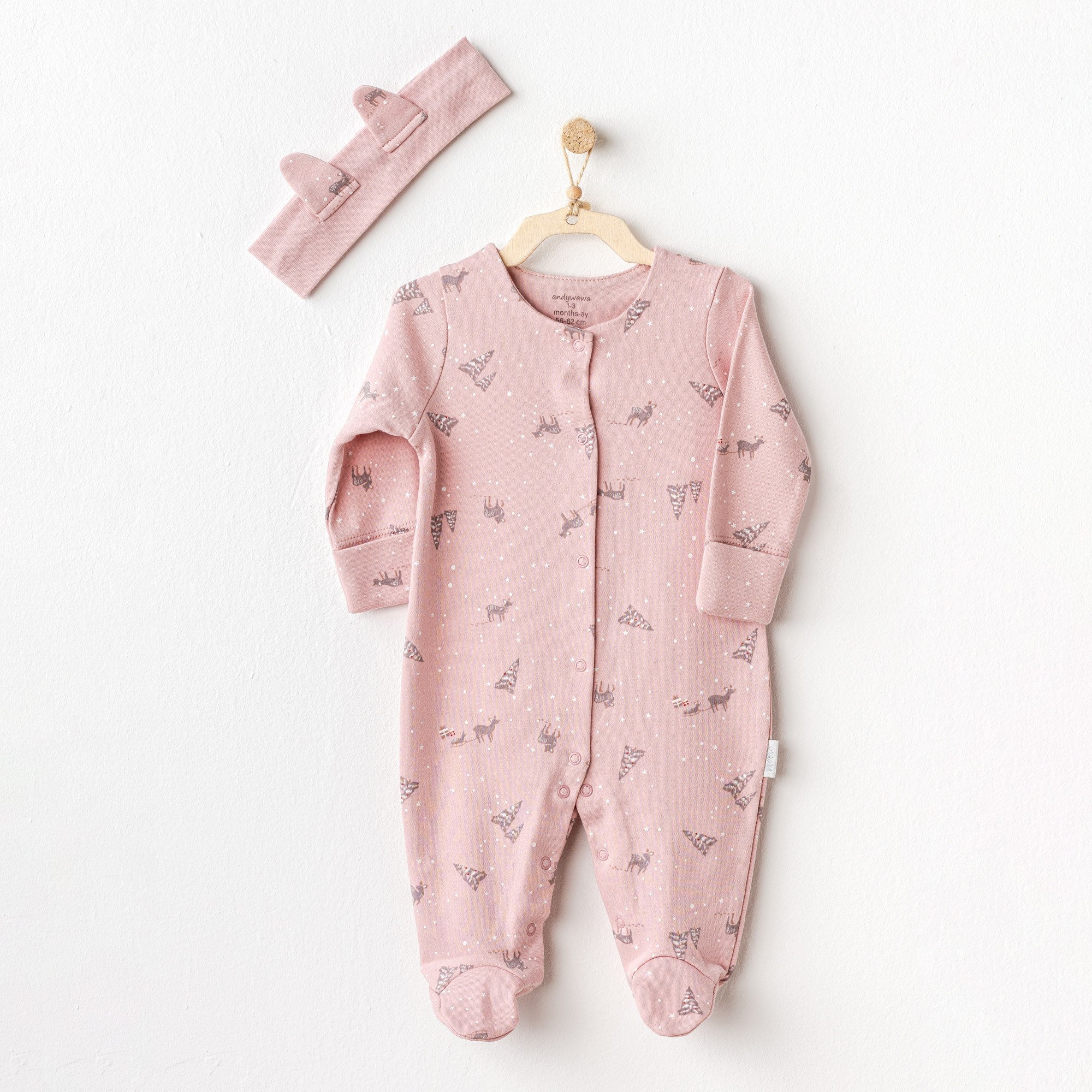 Andywawa Kışlık Kız Bebek Tulum Bandana Puppy Gazelle Açık Pembe