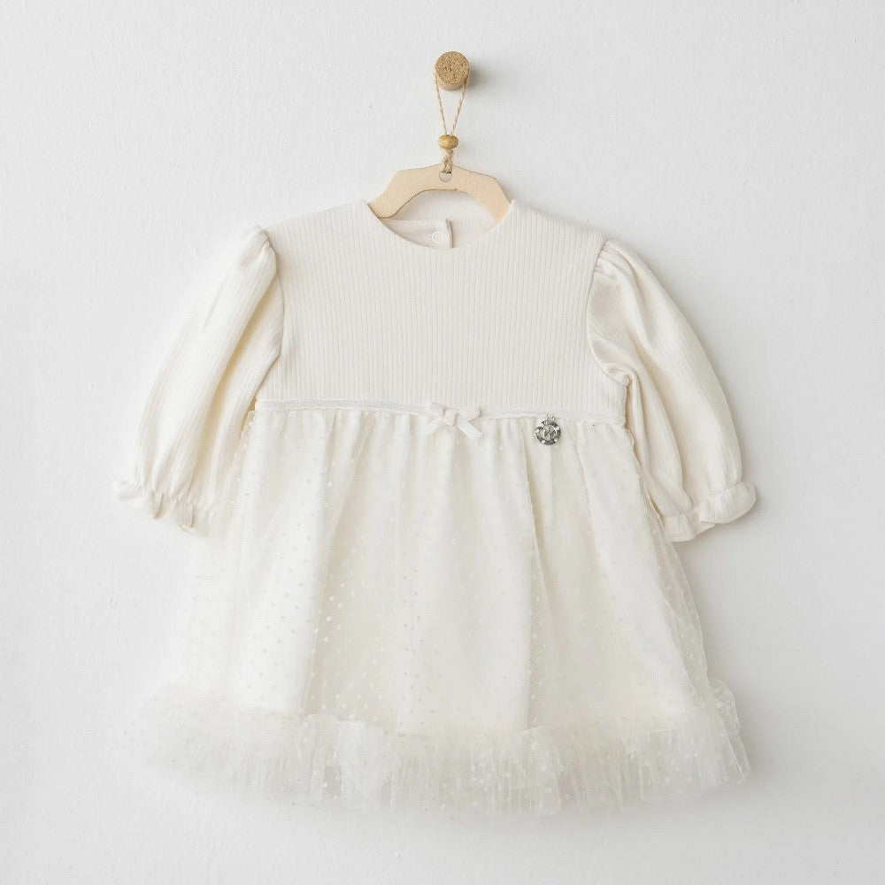 Andywawa Kız Bebek Elbise - Baby Bow Bliss Ekru