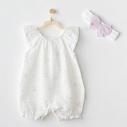 Andywawa Kız Bebek Yazlık Tulum ve Bandana 2'li Set - Butterfly Ekru