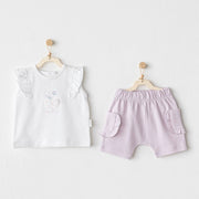 Andywawa Yazlık Kız Bebek Kısa Kol T-shirt Şort Takım 2'li Set- Butterfly Lila