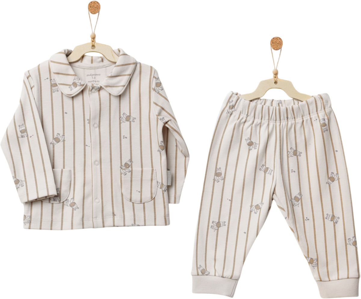 Andywawa Erkek Bebek Pijama Takımı 2'li Set - Zebra Ekru