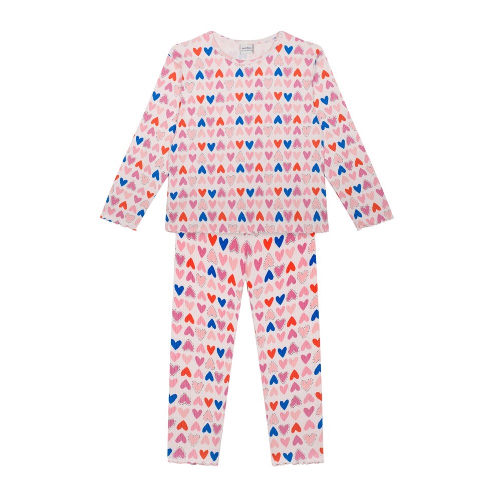 Antebies Kalp Uzun Kollu Organik  Pijama Takımı Pembe