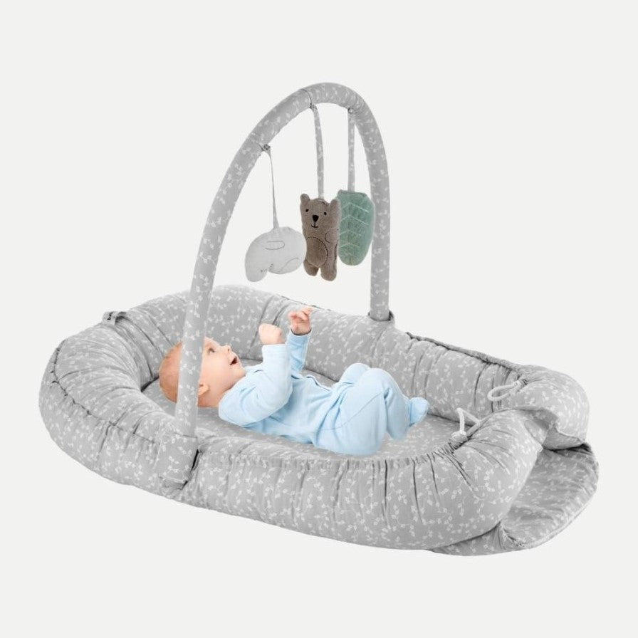Babyjem Oyuncaklı Çiçekli  Anne Yanı Yatağı Gri