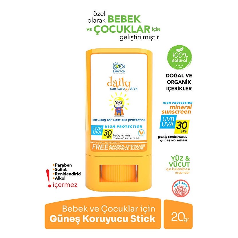 Babyton Bebek ve Çocuklar için Güneş Koruyucu Stick 30 Spf