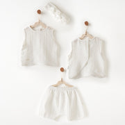 Andy Wawa Andywawa Yazlık Kız Bebek Bluz Şort Bandana Set Ekru - Şort, Şort Takımı