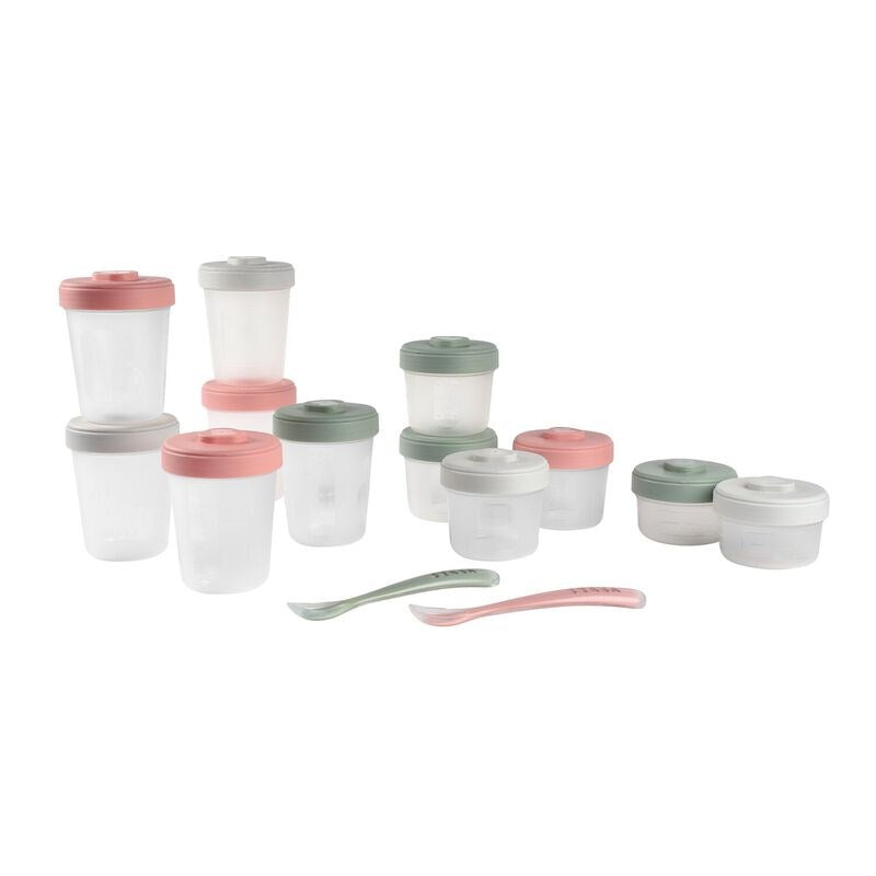 Beaba 12Li Saklama Kabı Ve  Silikon Kaşık Seti Pink And Grey Lids
