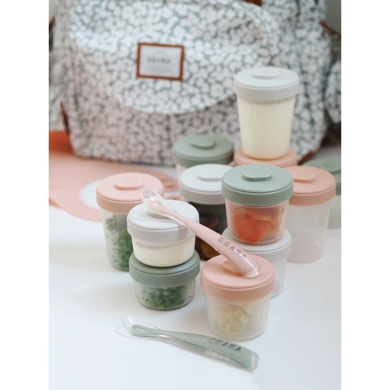 Beaba 12Li Saklama Kabı Ve  Silikon Kaşık Seti Pink And Grey Lids