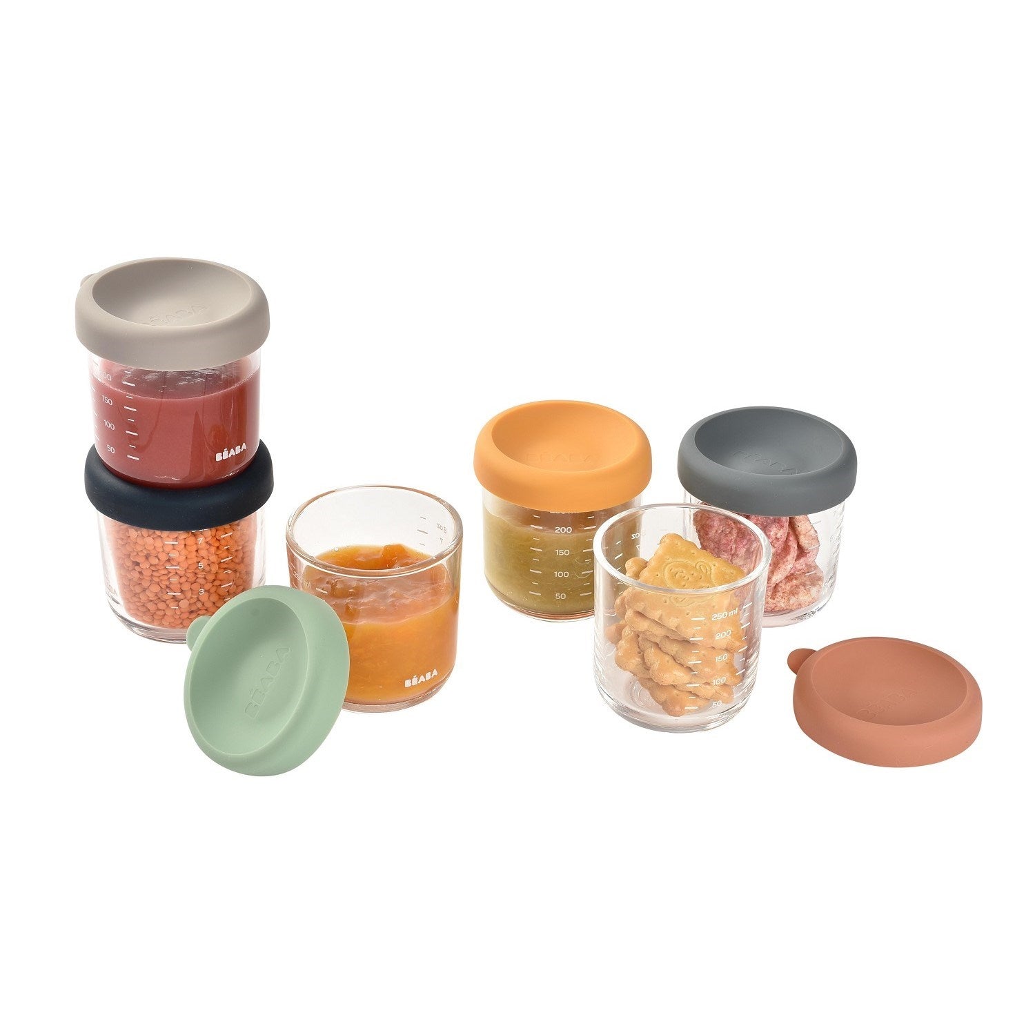 Beaba Bebek Cam Mama Kavanozu 6Lı Set 250 Ml, Sunrise Color Mix