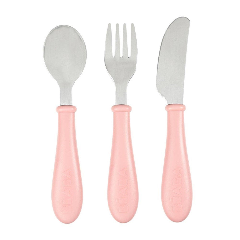 Beaba Paslanmaz Çelik Çatal Bıçak Kaşık Seti Old Pink
