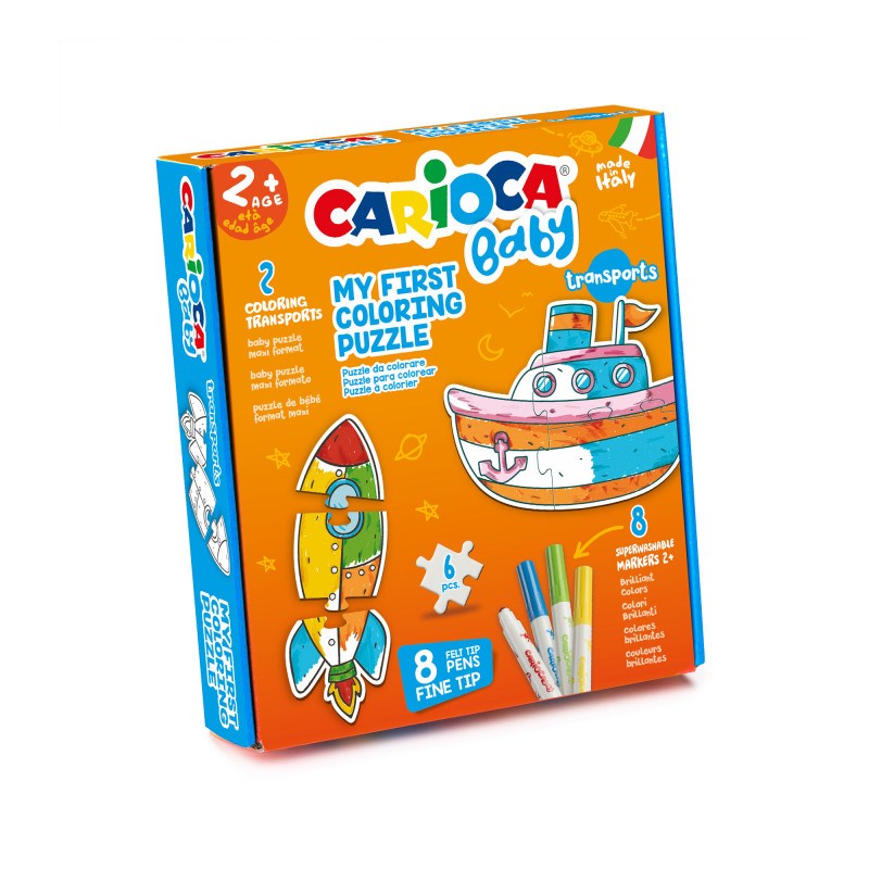 Carioca Boyanabilir Bebek Yapboz Taşıtlar(2 Adet 3 Parçalı Yapboz + 8 Adet Bebek Keçeli Kalem) STD