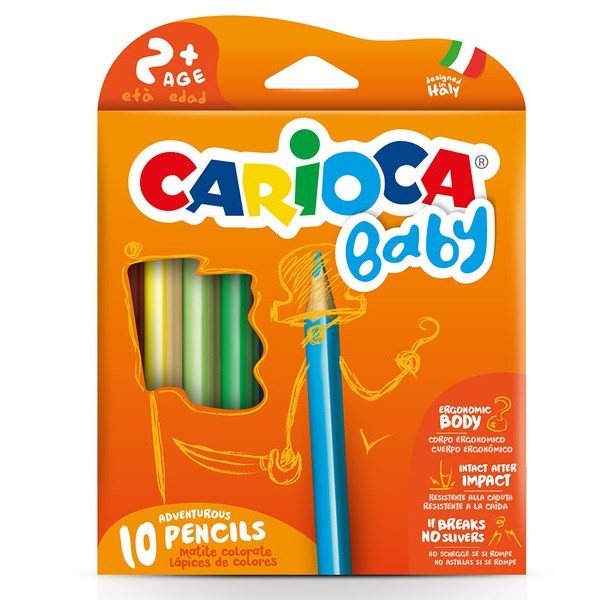 Carioca Yeni - Jumbo Bebek Üçgen Kuru Boya Kalemi 10'Lu STD