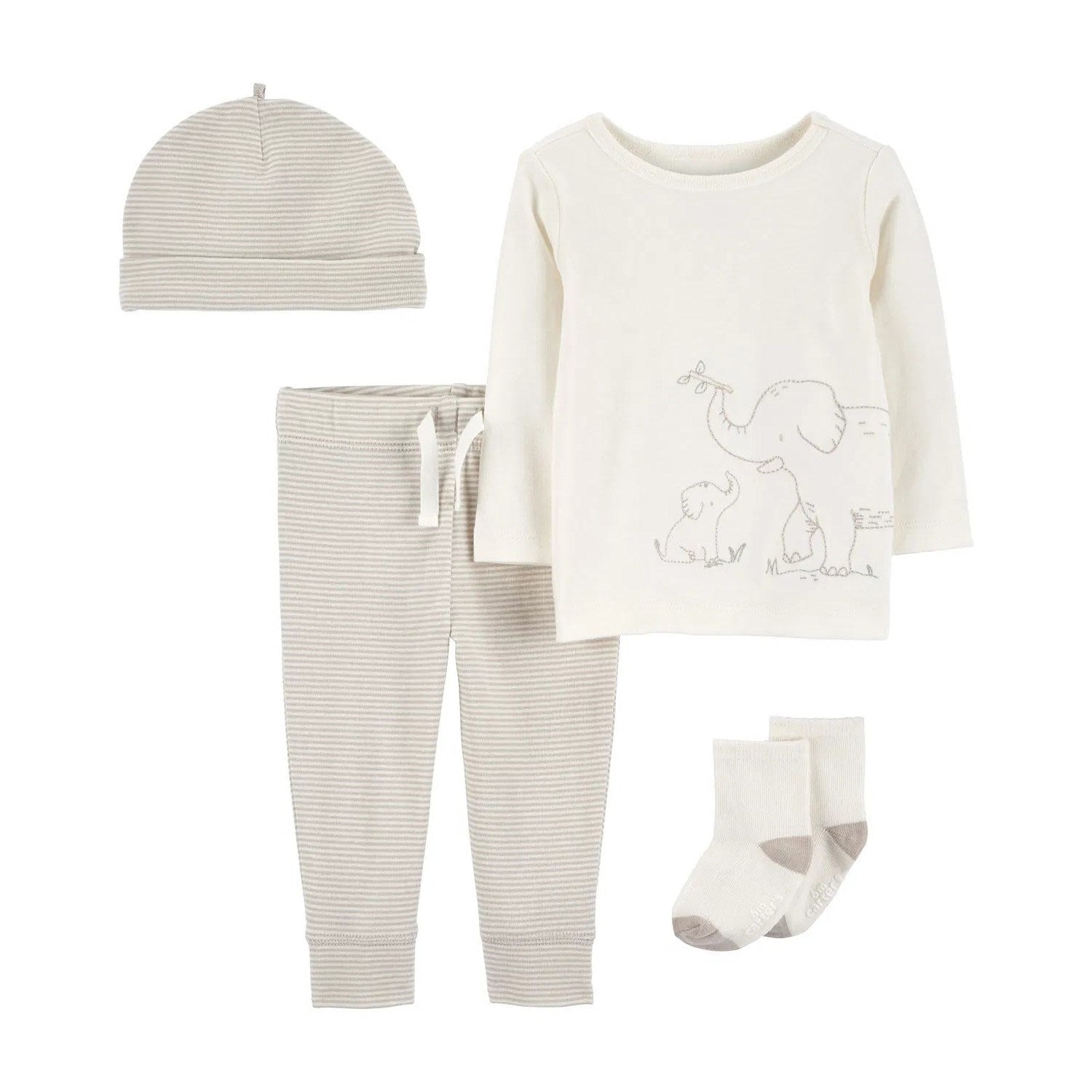 Carters Erkek Bebek Body Pantolon Çorap Şapka 4'lü Set Ekru