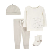 Carters Erkek Bebek Body Pantolon Çorap Şapka 4'lü Set Ekru