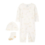 Carter's Kışlık Bebek Çorap Şapka Tulum 3'lü Set Ekru