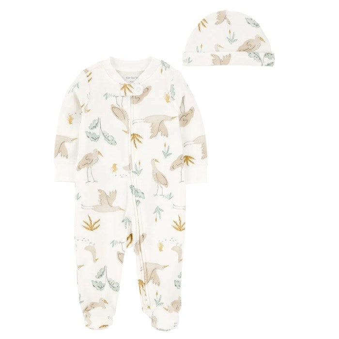 Carter's Kışlık  Bebek Şapka Tulum 2'li Set Ekru