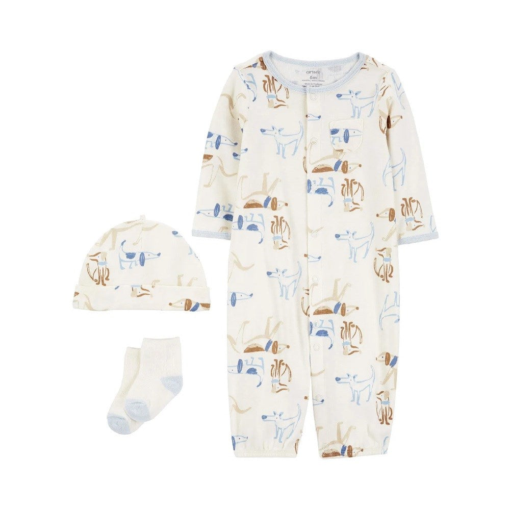 Carters Kışlık Erkek Bebek Tulum 3'lü Paket Ekru