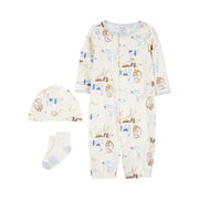Carters Kışlık Erkek Bebek Tulum 3'lü Paket Ekru