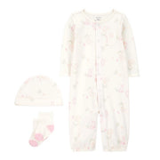 Carter's Kışlık Kız  Bebek Çorap Şapka Tulum 3'lü Set Açık Pembe