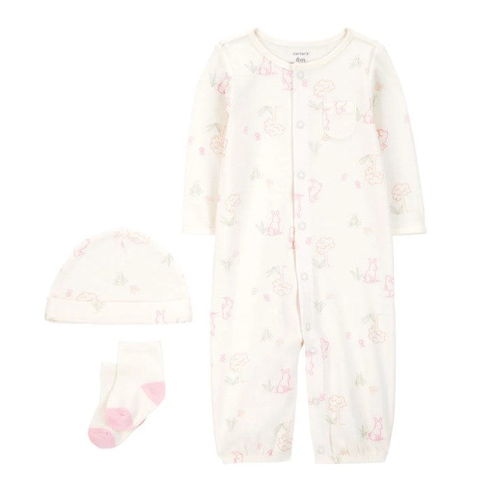Carter's Kışlık Kız  Bebek Çorap Şapka Tulum 3'lü Set Açık Pembe